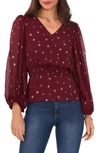 Vince Camuto Foil Dot Smock Waist Top In Red
