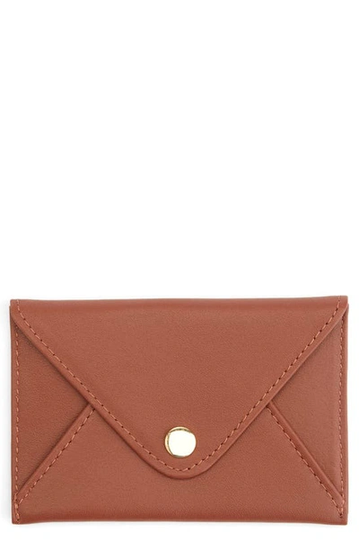 Royce New York Personalized Envelope Card Holder In Tan - Gold Foil