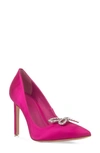 Black Suede Studio Tre Crystal-bow Stiletto Pumps In Spring Crocus Satin