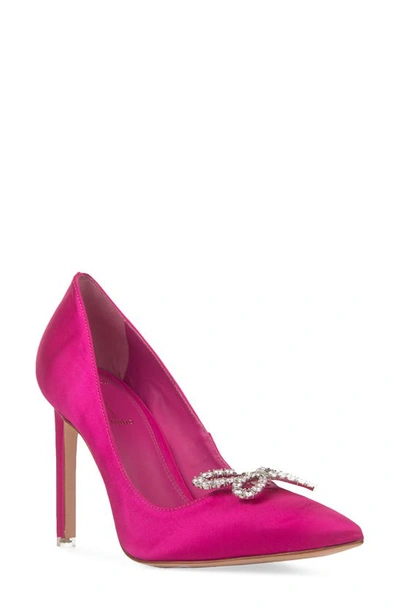 Black Suede Studio Tre Crystal-bow Stiletto Pumps In Spring Crocus Satin