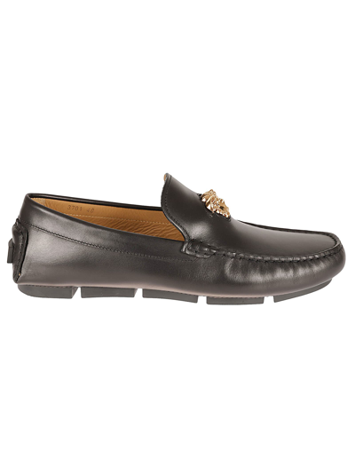 Versace Logo Driver Driving Shoes In Black