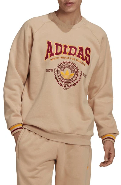 Adidas Originals Cotton Blend Crewneck Sweatshirt In Magic Beige