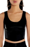 Mugler Glossy Embossed Bonded Jersey Crop Top In Black