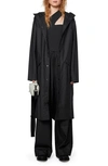 Rains Waterproof Hooded Long Jacket In 01 Black