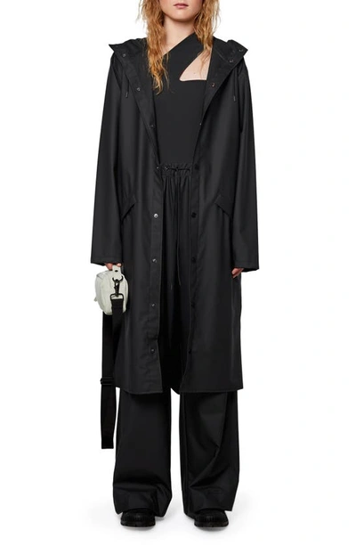 Rains Waterproof Hooded Long Jacket In 01 Black