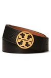 Tory Burch Miller Reversible Logo Belt In Black/classic Cuoio/gold