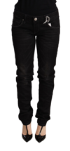 Acht Black Low Waist Skinny Denim Cotton Trouser In Black