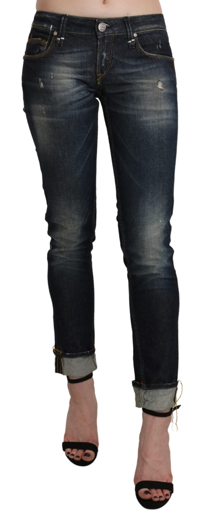 Acht Washed Low Waist Skinny Cropped Denim Pant In Blue