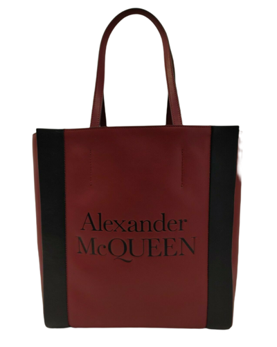 Alexander Mcqueen Dark Red Leather Signature Logo Shopper Tote 630773 6050