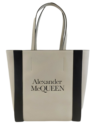 Alexander Mcqueen Ivory Leather Signature Logo Shopper Tote 653656 9050