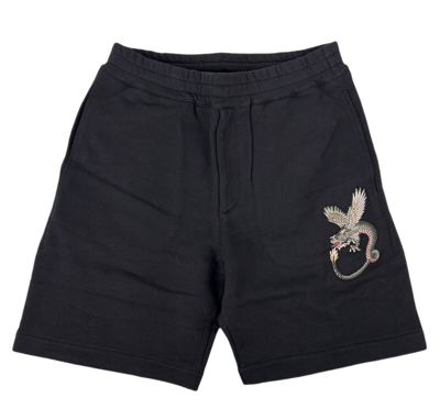 ALEXANDER MCQUEEN ALEXANDER MCQUEEN MEN'S BLACK COTTON SHORT W/GREEN DRAGON PATCH