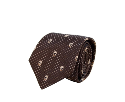 Alexander Mcqueen Men's Brown / Ivory Skull Polka Dot Silk Tie