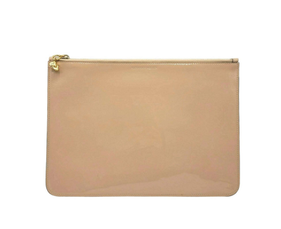 Alexander Mcqueen Women's Beige Charm Patent Leather Skull Large Pouch