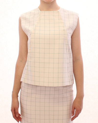 Andrea Incontri Cotton Checkered Shirt Top In White