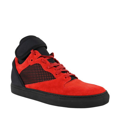 Balenciaga High Top Black Red Suede Leather Sneakers In Black / Red