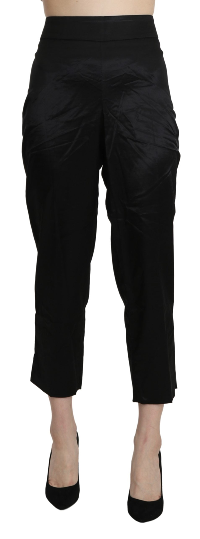 Bencivenga Black High Waist Straight Cropped Dress Trouser Women's Pants