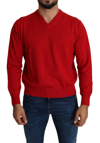 Billionaire Italian Couture Red V-neck Wool Sweatshirt Pullover Sweater In Red