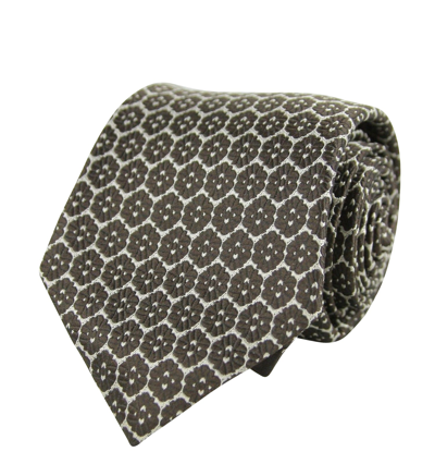 Bottega Veneta Men's Flower Print Beige / Dark Brown Silk Woven Tie 376675 1973