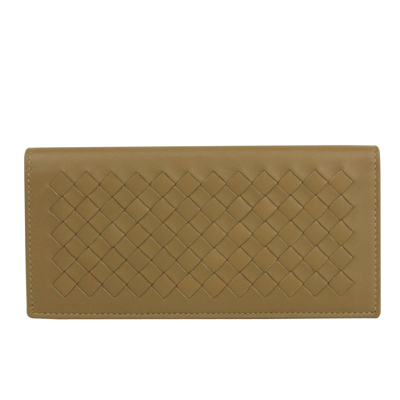 Bottega Veneta Men's Woven Light Brown Leather Long Bifold Wallet