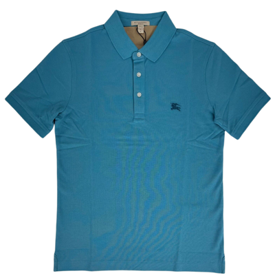 Burberry Men's Turquoise Cotton Cobalt Embroidered Logo Polo Shirt S In Blue