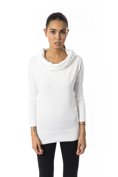 Byblos Open Collar Long Sleeve Sweater In White