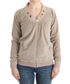 CAVALLI CAVALLI BEIGE VELVET ZIPUP WOMEN'S SWEATER