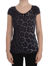 CAVALLI CAVALLI GRAY LEOPARD MODAL T-SHIRT BLOUSE WOMEN'S TOP