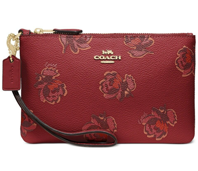 Coach Floral Print Small Wristlet In Red