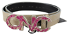 Costume National Beige Leather Pink Letter Logo Buckle Belt In Beige