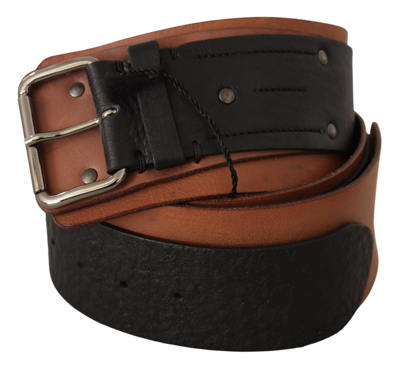 Costume National Black Brown Leather Silver Buckle