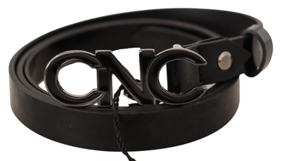 Costume National Black Leather Letter Logo Buckle Belt