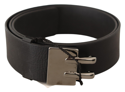 Costume National Black Leather Silver Buckle Waist Belt