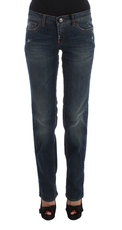 Costume National Cotton Blend Bootcut Jeans In Blue