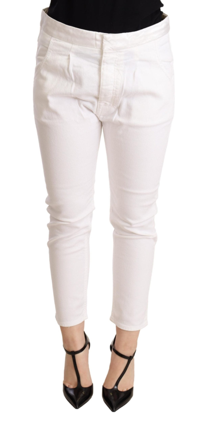 Cycle White Mid Waist Slim Fit Skinny Cotton Stretch Trouser