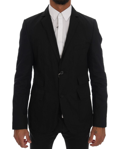 Daniele Alessandrini Cotton Slim Fit Blazer Jacket In Black
