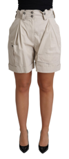 Dolce & Gabbana Beige Cotton Pleated High Waist Casual Shorts In Beige