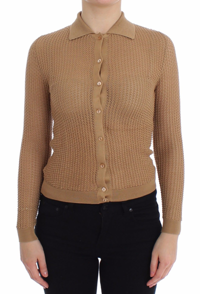 Dolce & Gabbana Beige Knitted Cotton Polo Cardigan Jumper