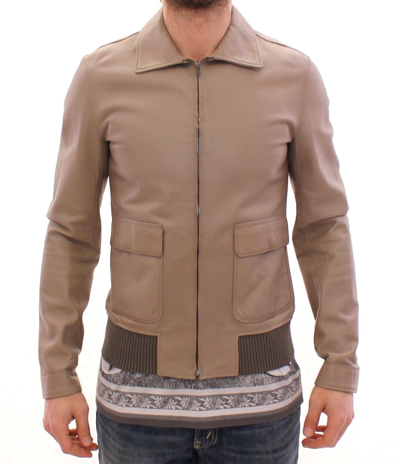 Dolce & Gabbana Beige Biker Coat Jacket Made Of Leather