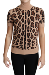 DOLCE & GABBANA DOLCE & GABBANA BEIGE LEOPARD CASHMERE PRINT TURTLENECK WOMEN'S TOP