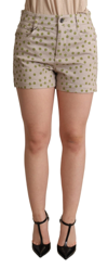 Dolce & Gabbana Beige Polka Dots Denim Cotton Stretch Shorts In Beige