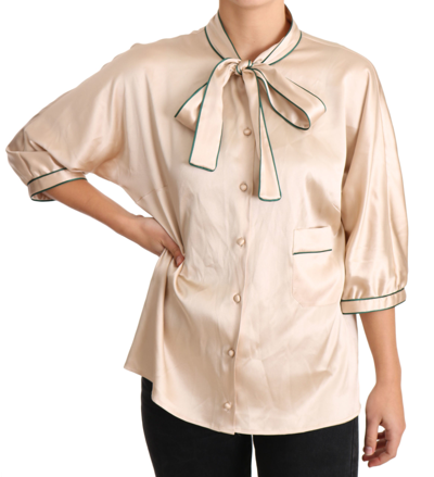 DOLCE & GABBANA DOLCE & GABBANA ELEGANT BEIGE SILK BLEND BLOUSE WOMEN'S TOP