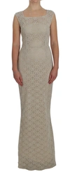 Dolce & Gabbana Beige Ricamo Cutout Cotton Sheath Dress In Beige