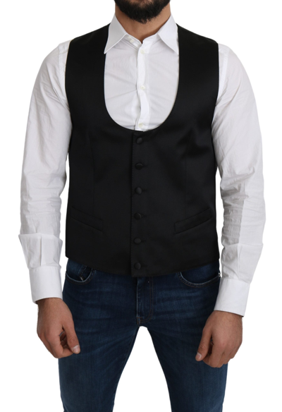 Dolce & Gabbana Black 100% Silk Formal Waist Coat Vest