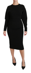 DOLCE & GABBANA DOLCE & GABBANA BLACK BODYCON SHEATH MIDI STRETCH WOMEN'S DRESS