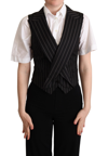 Dolce & Gabbana Black Striped Leopard Print Waistcoat Vest Top In Black