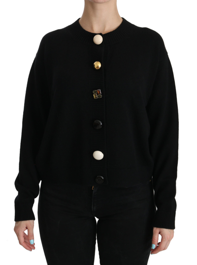 Dolce & Gabbana Black Button Embellished Cardigan Jumper