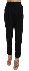 Dolce & Gabbana Black Button Pleated Tapered Trouser Pants In Black