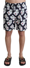 Dolce & Gabbana Black Card Deck Print Beachwear Swimshorts In Black