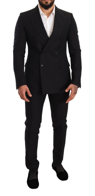 Dolce & Gabbana Black Cotton Slim 2 Piece Taormina Suit