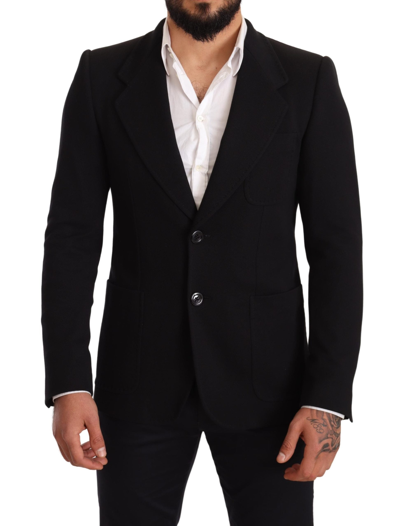 Dolce & Gabbana Blue Cotton Slim Fit Coat Blazer Jacket In Black